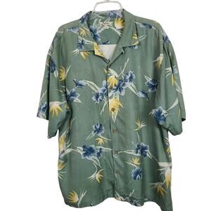 Tommy Bahama Shirt Men XL Silk Floral Bird Of Paradise Hawaiian Tropical Camp XL